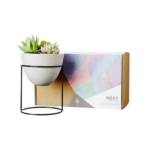 IVY MUSE NEST STAND + POT, BLACK & FEATHER GREY