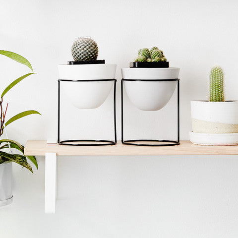 IVY MUSE NEST STAND + POT, BLACK & FEATHER GREY