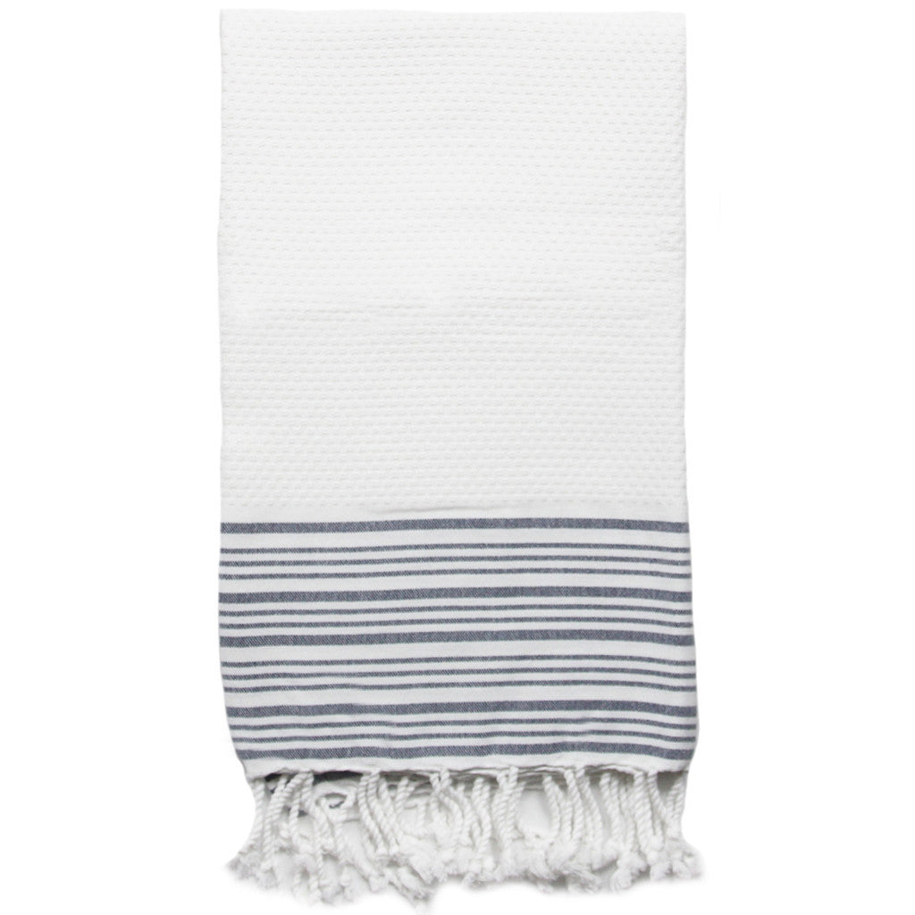 TRUVA TURKISH TOWEL - WHITE & GREY STRIPE