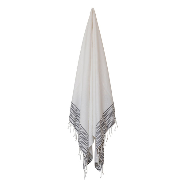 TRUVA TURKISH TOWEL - WHITE & GREY STRIPE