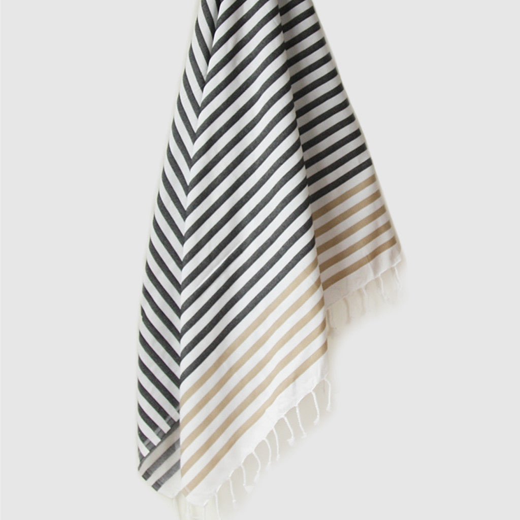 SHEKER TURKISH TOWEL - BLACK & CAMEL